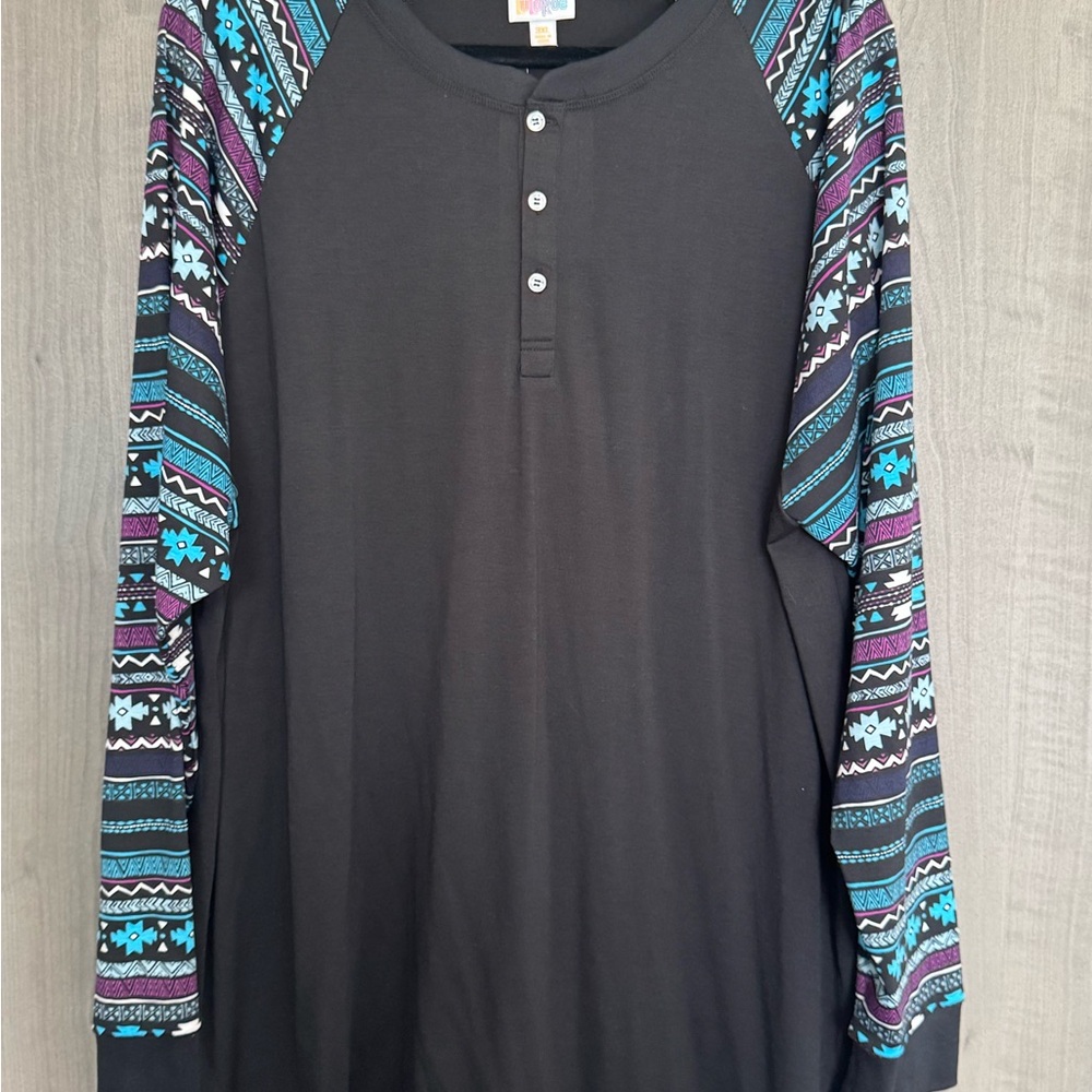 LuLaRoe Black Top with Colorful Accents